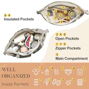 miss fong Diaper Bag Tote Baby Bag Leather Diaper Bag Backpack Large Diaper Tote Bag for girls & boys Diaper Bag Purse with 11 Diaper Bag Organizer,Changing Pad, Stroller Straps,4 Insulated Pockets