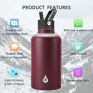 BJPKPK Half Gallon Insulated Water Bottles with Straw Lid, 64oz Large Water Jug, Stainless Steel Bottles with 3 Lids and Paracord Handle, Thermos for Hot & Cold Liquid, Brick Red