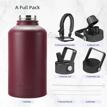 BJPKPK Half Gallon Insulated Water Bottles with Straw Lid, 64oz Large Water Jug, Stainless Steel Bottles with 3 Lids and Paracord Handle, Thermos for Hot & Cold Liquid, Brick Red
