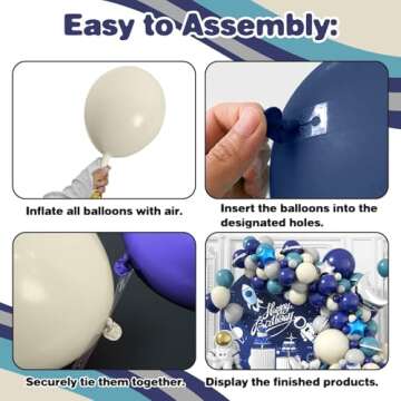 Outer Space Balloon Arch Kit, Navy Blue And White Grey Sea Blue Moon Star Foil Balloon for Boy Kids Space Birthday Astronaut UFO Theme Graduation Party Over The Moon Baby Shower Decorations