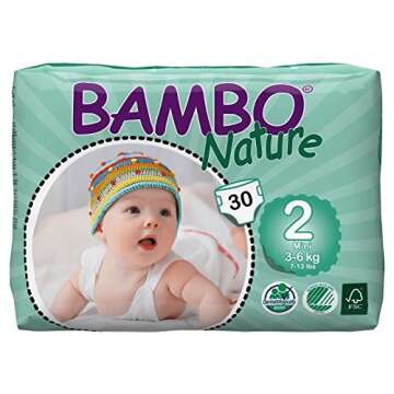Bambo Nature Eco Friendly Baby Diapers Classic for Sensitive Skin, Size 2 (7-13 Lbs), 180 Count (6 P...