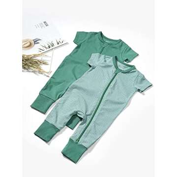 Teach Leanbh Baby Boys Girls 2-Pack Romper Jumpsuits Cotton 2 Way Zipper Short Sleeve Footless Sleep and Play 3-24 Months (Grey, 3-6 Months)