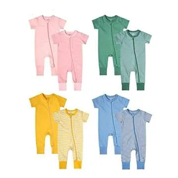 Teach Leanbh Baby Boys Girls 2-Pack Romper Jumpsuits Cotton 2 Way Zipper Short Sleeve Footless Sleep and Play 3-24 Months (Grey, 3-6 Months)