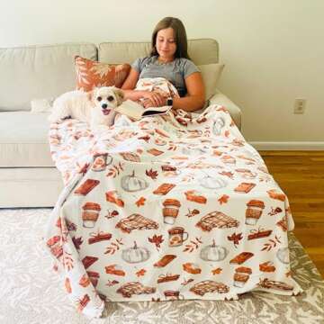 Fall Throw Blanket Soft Fleece: Pumpkin Spice and Everything Nice with Books Wraps Coffees Lattes Pumpkins Pies Oversized 70" inches x 50" inches
