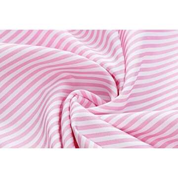 CHYRII Women's Casual V Neck Striped Button Down Shirts Long Sleeve Blouses Tops with Pockets Pink+Blue-7092 S