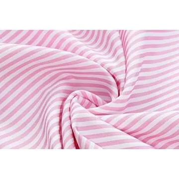 CHYRII Women's Casual V Neck Striped Button Down Shirts Long Sleeve Blouses Tops with Pockets Pink+Blue-7092 S