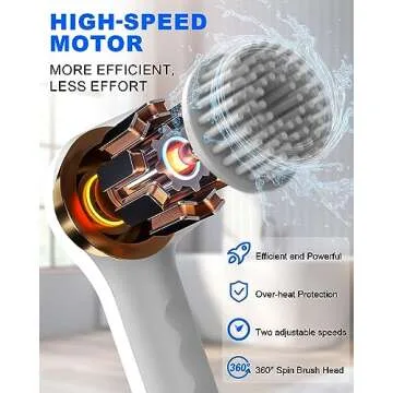 GANICECOOL Electric Spin Scrubber, Cordless Electric Shower Scrubber with 4 Replaceable Shower Cleaning Brush Heads Rechargeable for Cleaning Tub,Tile,Floor, Sink, Window, Stove (Gray)