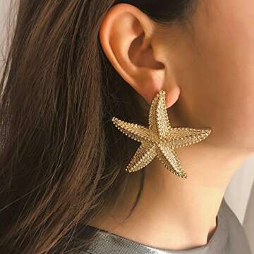Doubnine Big Starfish Stud Earrings & Necklace Set for Women, Beach Dangle Jewelry