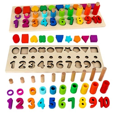 Sendida Montessori Toys for Toddlers, Shape Sorter Number and Math Stacking Blocks Toddlers Learning...