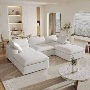 WJShome Cloud Modular Sectional Sofa Couch,120.45" U Shaped Convertible Couches with Storage Ottoman...