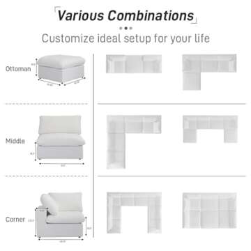 WJShome Cloud Modular Sectional Sofa Couch,120.45" U Shaped Convertible Couches with Storage Ottoman for Living Room,Minimalist Deep Sofa Couches,Sofa Covers Washable&Replaceable(White)