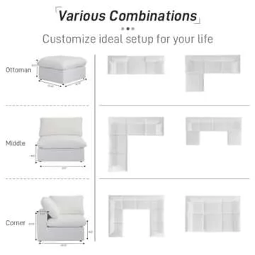 WJShome Cloud Modular Sectional Sofa Couch,120.45" U Shaped Convertible Couches with Storage Ottoman for Living Room,Minimalist Deep Sofa Couches,Sofa Covers Washable&Replaceable(White)