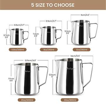 Milk Frothing Pitcher, Dailyart 12OZ/350ML Milk Frother Cup 304 Stainless Steel Steaming Pitcher Wit...
