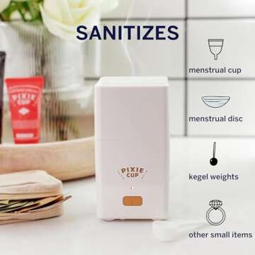 Pixie Menstrual Cup Sterilizer - Ranked 1 for The Best Steamer - Kills 99.9% of Germs with Cleaner Steam - Wash Your Period Cup or Disc in 3 Minutes! - Automatic Timing Shut-Off Switch