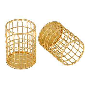 superbpag Metal Pen Holder, 2 pack Makeup Brushes Cup Pencil Holder for Home School Office Dormitory, Gold
