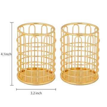 superbpag Metal Pen Holder, 2 pack Makeup Brushes Cup Pencil Holder for Home School Office Dormitory, Gold