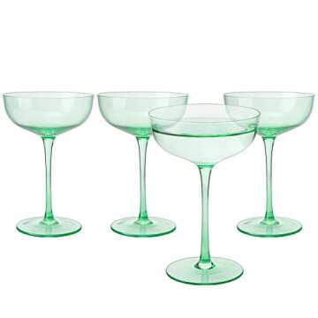 Green Colored Martini, Champagne and Cocktail Coupe Glass | 7oz | Set of 4 Colorful Valentine's Day ...