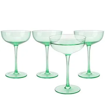 Green Colored Martini, Champagne and Cocktail Coupe Glass | 7oz | Set of 4 Colorful Valentine's Day ...
