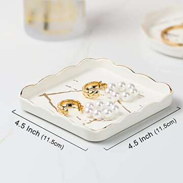 Gomakren Gifts for Women – Jewelry Holder Ceramic Ring Dish Trinket Tray – Unique Gifts for Best Friend Mother Aunt – 4.5 Inches Square Ring Dish Home Decor Desk Organizer Accessories – White