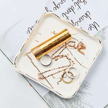 Gomakren Gifts for Women – Jewelry Holder Ceramic Ring Dish Trinket Tray – Unique Gifts for Best Friend Mother Aunt – 4.5 Inches Square Ring Dish Home Decor Desk Organizer Accessories – White