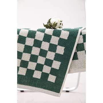 BAQ Towel Set, Check Plaid Towels, 100% Cotton, 1 Bath Towel (27inch×54inch), 2 Hand Towels (13inch×30inch), Super Soft and Absorbent, Fade-Resistant, Cozy, Gifts with Love (Green-and-White)
