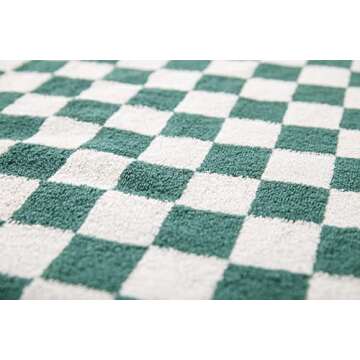 BAQ Towel Set, Check Plaid Towels, 100% Cotton, 1 Bath Towel (27inch×54inch), 2 Hand Towels (13inch×30inch), Super Soft and Absorbent, Fade-Resistant, Cozy, Gifts with Love (Green-and-White)