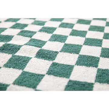 BAQ Towel Set, Check Plaid Towels, 100% Cotton, 1 Bath Towel (27inch×54inch), 2 Hand Towels (13inch×30inch), Super Soft and Absorbent, Fade-Resistant, Cozy, Gifts with Love (Green-and-White)