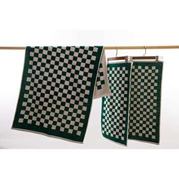 BAQ Towel Set, Check Plaid Towels, 100% Cotton, 1 Bath Towel (27inch×54inch), 2 Hand Towels (13inch×30inch), Super Soft and Absorbent, Fade-Resistant, Cozy, Gifts with Love (Green-and-White)