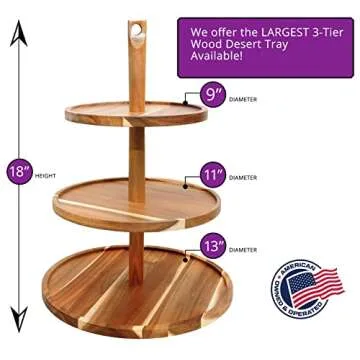 BAMBOOSUMO 3-Tier Cupcake Stand and Serving Tray for Coffee, Tea, Food, Brown Acacia Wood