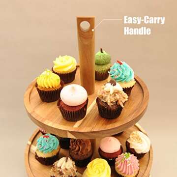 BAMBOOSUMO 3-Tier Cupcake Stand and Serving Tray for Coffee, Tea, Food, Brown Acacia Wood