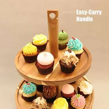 BAMBOOSUMO 3-Tier Cupcake Stand and Serving Tray for Coffee, Tea, Food, Brown Acacia Wood