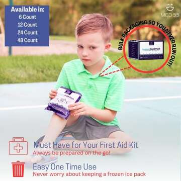Instant Cold Packs - (5" x 6") Disposable Cold Compress Therapy Instant Ice Pack for Injuries, First Aid, Pain Relief for Tooth Aches, Swelling, Sprains, Bruises, Insect Bites (12)