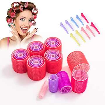 Hyoujin Hair Rollers Curlers,40pcs Heatless Velcro Rollers for Long Short Hair,30 Rollers With 10 Clips Jumbo Large Medium Small Sizes（57mm,45mm,33mm,23mm,13mm)to Sleep in for Women Hair Bangs Volume