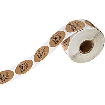 1" Round Kraft Happy Mail Stickers / 500 Labels Per Roll for Christmas Gifts, Halloween Party, Wedding Party Supplies