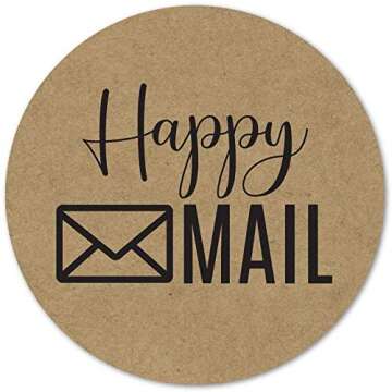 1" Round Kraft Happy Mail Stickers / 500 Labels Per Roll for Christmas Gifts, Halloween Party, Wedding Party Supplies