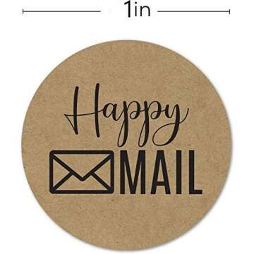 1" Round Kraft Happy Mail Stickers / 500 Labels Per Roll for Christmas Gifts, Halloween Party, Wedding Party Supplies