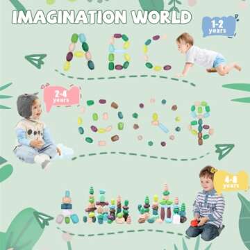 YHHYTOY 40 PCS Wooden Stacking Rocks Building Blocks Forest Theme, Sensory Learning Montessori Toys for 3 4 5 Year Old Kids, Preschool Educational STEM Toys Toddler Games Birthday Gifts for Girls Boys