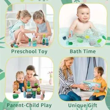 YHHYTOY 40 PCS Wooden Stacking Rocks Building Blocks Forest Theme, Sensory Learning Montessori Toys for 3 4 5 Year Old Kids, Preschool Educational STEM Toys Toddler Games Birthday Gifts for Girls Boys