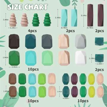 YHHYTOY 40 PCS Wooden Stacking Rocks Building Blocks Forest Theme, Sensory Learning Montessori Toys for 3 4 5 Year Old Kids, Preschool Educational STEM Toys Toddler Games Birthday Gifts for Girls Boys