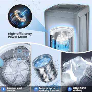 Nictemaw Portable Washing Machine 17.8Lbs, 2.4Cu.ft Full Automatic Portable Washer with 10 Wash Programs, 8 Water Levels & Drain Pump, Compact Laundry Washer for Home, RV, Dorm, Grey