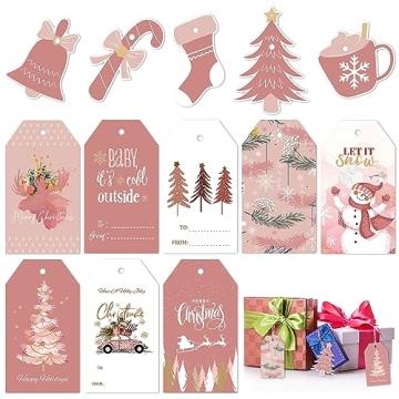 K1tpde 137PCS Vintage Christmas Gift Tags with 30m Hemp Rope Merry Christmas Hanging Paper Tags with...