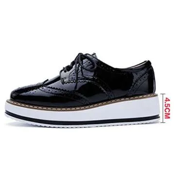 DADAWEN Women's Platform Lace-Up Wingtips Square Toe Oxfords Shoe Black US Size 9.5/Asia Size 42/26cm