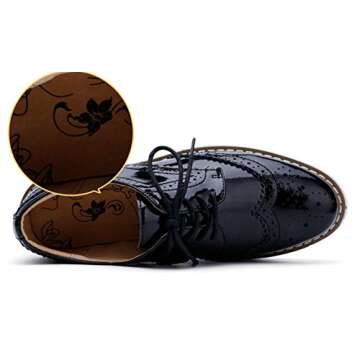 DADAWEN Women's Platform Lace-Up Wingtips Square Toe Oxfords Shoe Black US Size 9.5/Asia Size 42/26cm