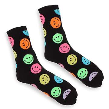 Womens smiling face neon socks (Crew 4 pairs) OF 14