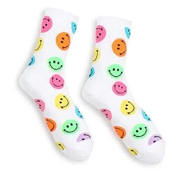Womens smiling face neon socks (Crew 4 pairs) OF 14