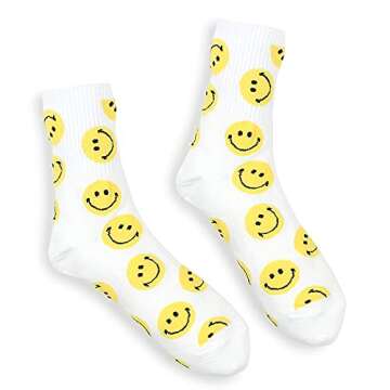 Womens smiling face neon socks (Crew 4 pairs) OF 14