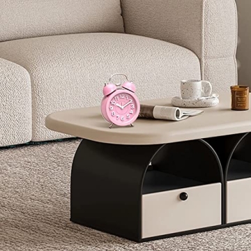 PILIFE 3" Small Loud Alarm Clock for Heavy Sleepers, Twin Bell Alarm Clock Battery Operated, Analog Alarm Clock with Light for Bedroom, Pink