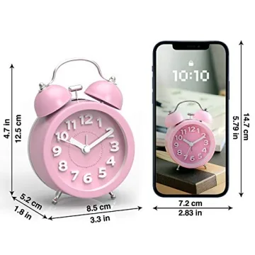 PILIFE 3" Small Loud Alarm Clock for Heavy Sleepers, Twin Bell Alarm Clock Battery Operated, Analog Alarm Clock with Light for Bedroom, Pink