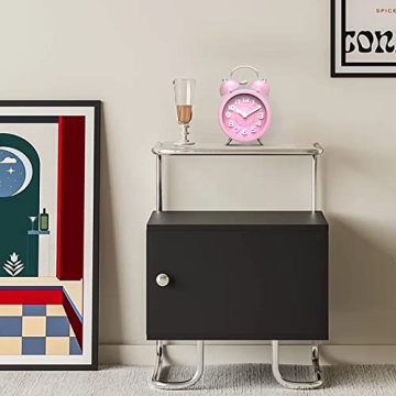 PILIFE 3" Small Loud Alarm Clock for Heavy Sleepers, Twin Bell Alarm Clock Battery Operated, Analog Alarm Clock with Light for Bedroom, Pink