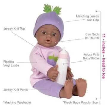 Adora Amazon Exclusive Sweet Babies Collection, 11” Soft and Cuddly Girl Baby Doll | Machine Washable, Birthday Gift For Ages 1+ - Baby Girl Grape